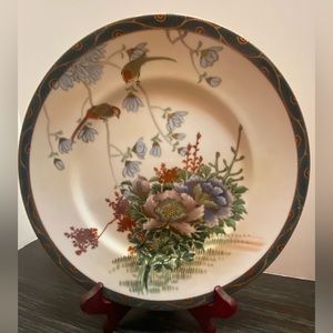 Hand-painted 10 1/4” Platter Gold Accents Oriental Flowers and Birds Design